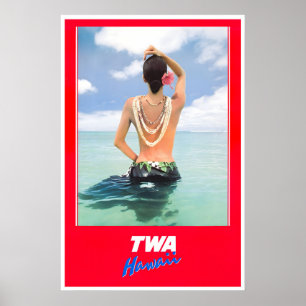 Hawaii Poster TWA Travel Art Hawaiian Girl Print