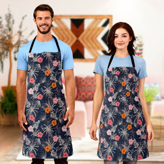 Hawaii Print Flower Cotton Aprons For Men & Women