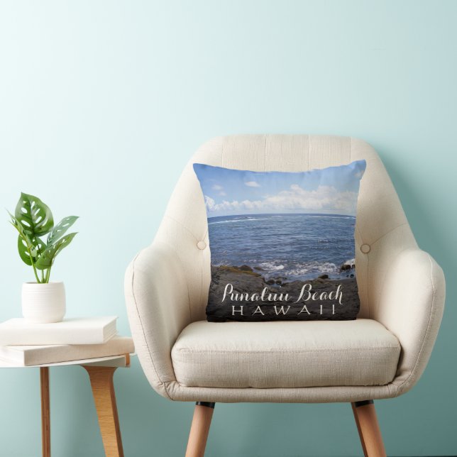 Hawaii Punalu'u Beach Scene Throw Pillow (Chair)