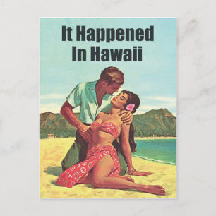 Hawaii, romance at tropic beach, vintage travel postcard