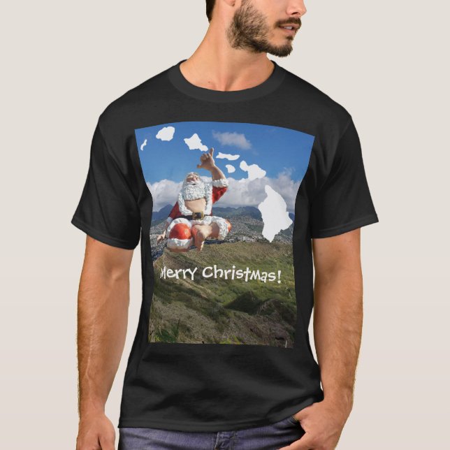 Hawaii Santa Claus and Hawaiian Islands T-Shirt (Front)