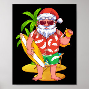 Hawaii Santa Claus Surfing Tropical Summer Christm Poster