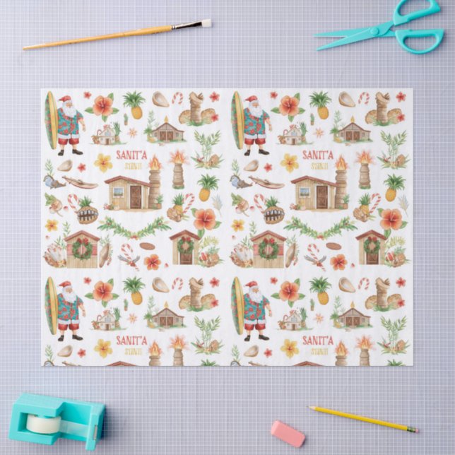 Hawaii Santa Surf Shack Hawaii “Mele Kalikimaka!”  Tissue Paper (Craft)