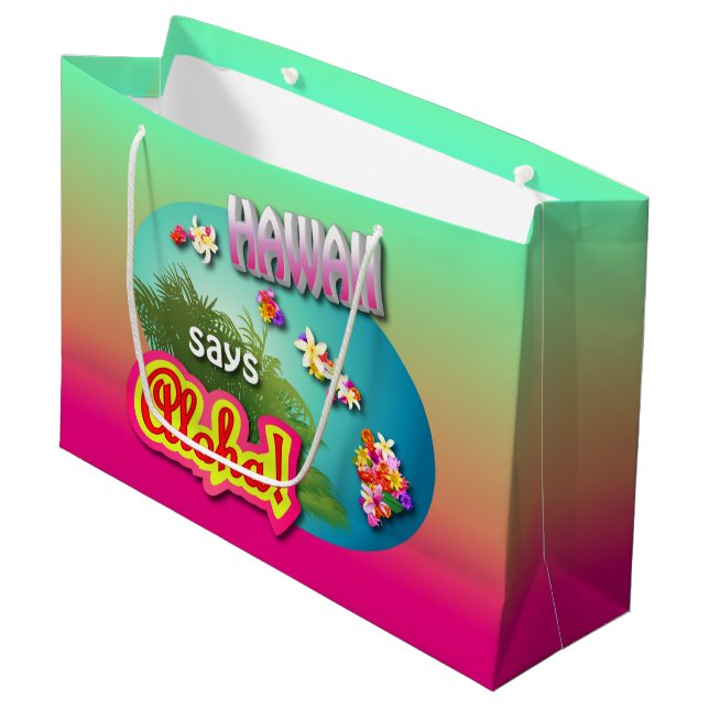 Hawaii Says Aloha! Large Gift Bag (Front Angled)