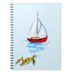 Hawaii sea turtles marine ocean sailboat notebook