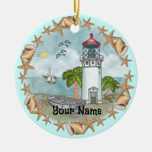 Hawaii Shells Lighthouse Ornament (Front)