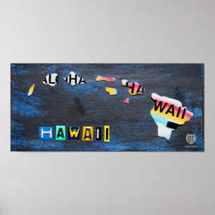 Hawaii State Aloha Vintage License Plate Art Map Poster