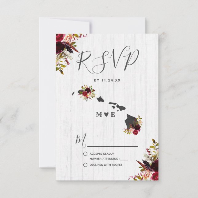 Hawaii State Destination Mariage rustique RSVP (Devant)