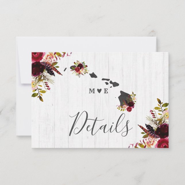 Hawaii State Destination Rustic Wedding Details Invitation (Front)