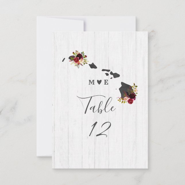 Hawaii State Destination Wedding Table Numbers (Front)