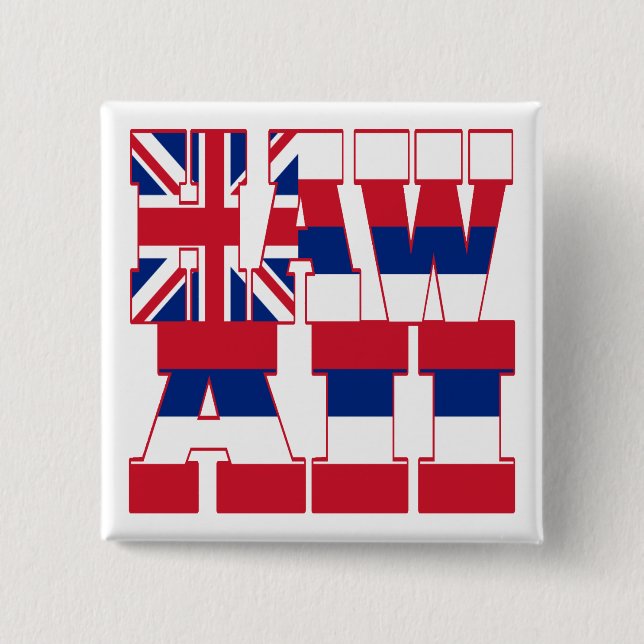 Hawaii state flag text 2 inch square button (Front)