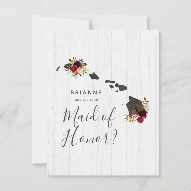 Hawaii State Floral Will You Be My Maid of Honour Invitation (Front)