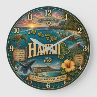 Hawaii State Heritage Island Map Sea Turtle Large Clock