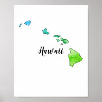 Hawaii State Map Watercolor Colourful