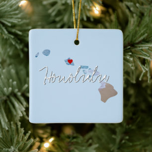 Hawaii State Photo insert and town name Ceramic Ornament