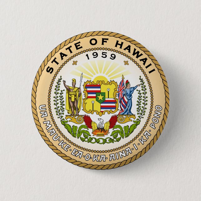 Hawaii state seal america republic symbol flag 2 inch round button (Front)