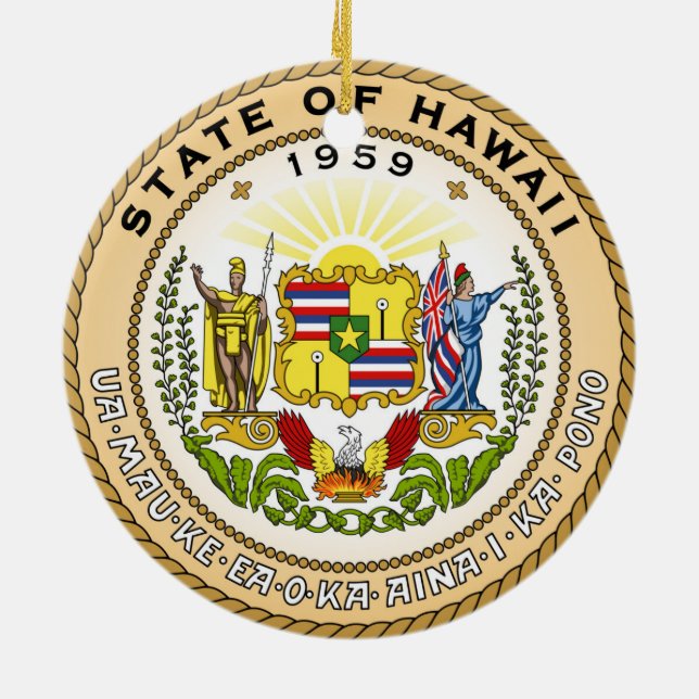 Hawaii state seal america republic symbol flag ceramic ornament (Back)