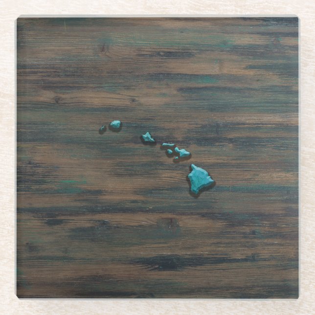 Hawaii State Shape Teal Glass Coaster (Front)