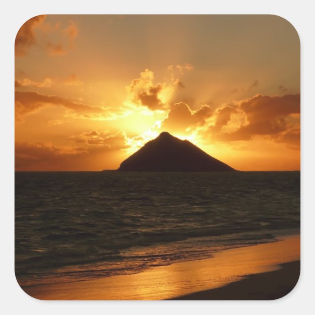 Hawaii sunrise at the beach sticker (Front)