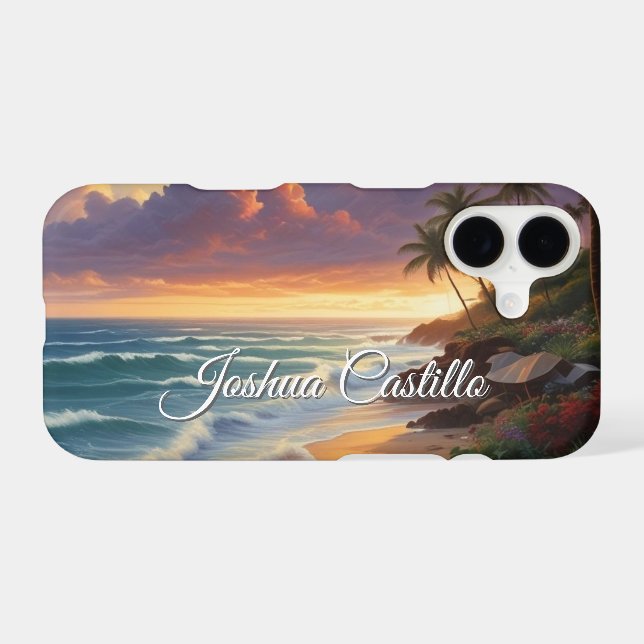 Hawaii Sunset Calligraphy Simple Professional Name (Back (Horizontal))