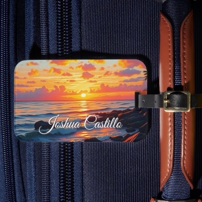 Hawaii Sunset Calligraphy Simple Professional Name Luggage Tag (Front Insitu 4)