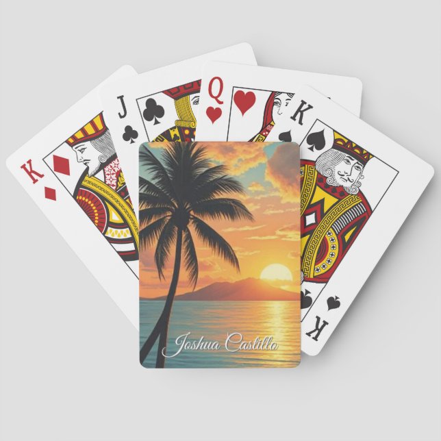 Hawaii Sunset Calligraphy Simple Professional Name Playing Cards (Back)