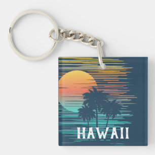 Hawaii Sunset Sunrise Graphic Topical Rainforest Keychain