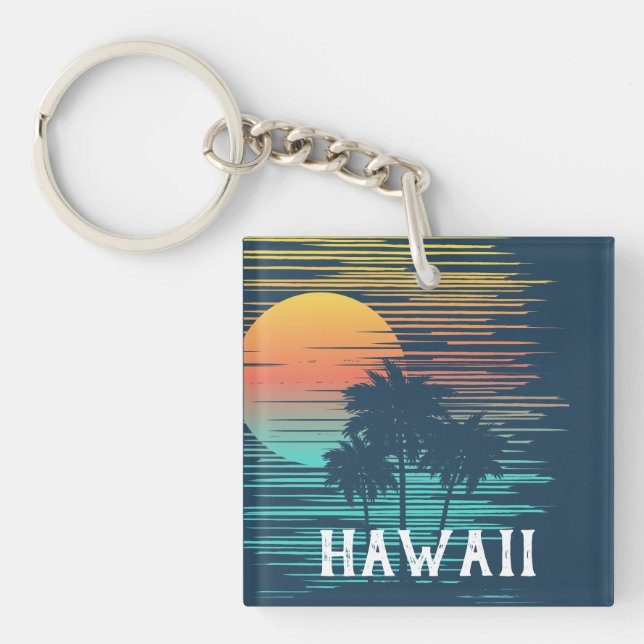 Hawaii Sunset Sunrise Graphic Topical Rainforest Keychain (Front)