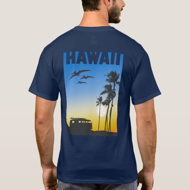 Hawaii Sunset Surf Dinosaur T-shirt  (Back)