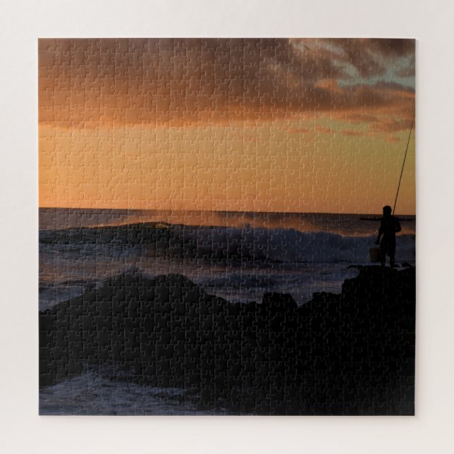 Hawaii Sunset Surf Fishing - 20x20 - 676 pcs. Jigsaw Puzzle (Vertical)