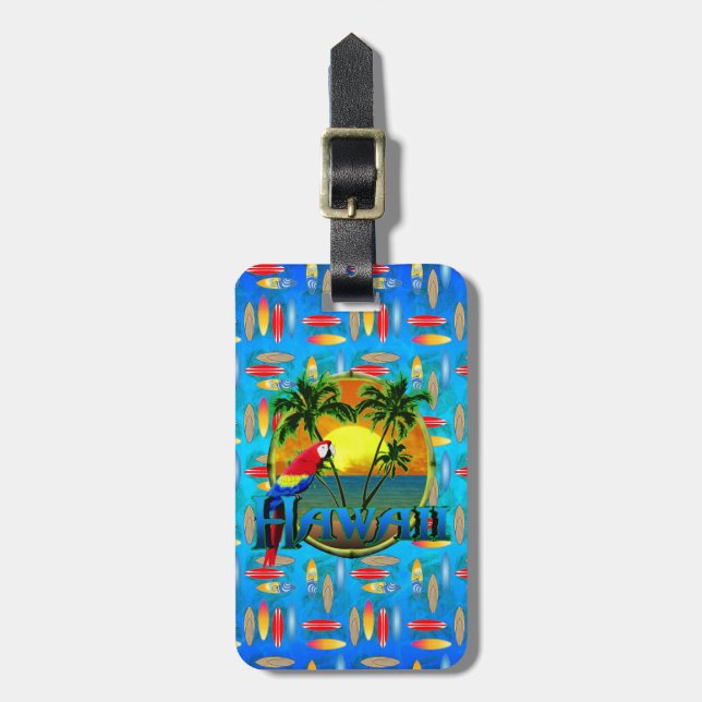 Hawaii Sunset Surfboards Luggage Tag (Front Vertical)
