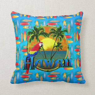 Hawaii Sunset Surfboards Throw Pillow