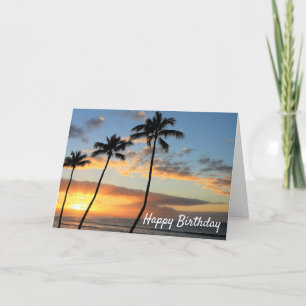 Hawaii Sunset with Palm Trees Birthday Card