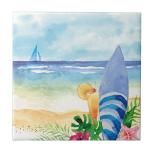 Hawaii Surf Vacation - Watercolor Art Tile