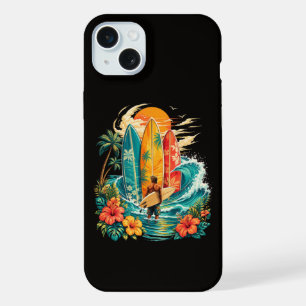 Hawaii Surfboard Wave Beach Surfer Vintage iPhone 15 Plus Case