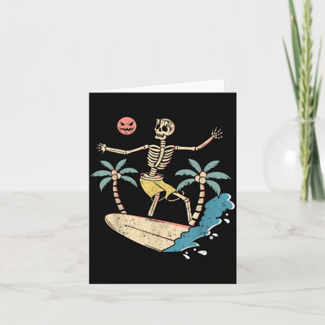 Hawaii Surfer Skeleton Halloween Beach Y Soky Surf Card (Front)
