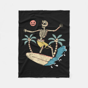 Hawaii Surfer Skeleton Halloween Beach Y Soky Surf Fleece Blanket