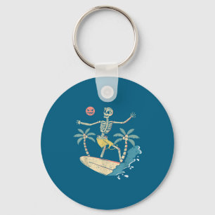 Hawaii Surfer Skeleton Halloween Beach Y Soky Surf Keychain