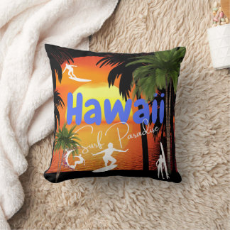 Hawaii Surfing Beach Babe Throw Pillow