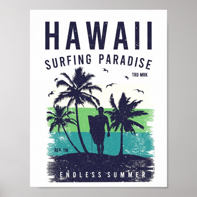 Hawaii Surfing Paradise Travel Poster (Front)