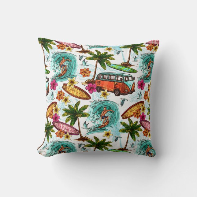 Hawaii Surfing Pattern Throw Pillow (Front)