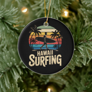 hawaii surfing retro - vintage sunset beach surfer ceramic ornament