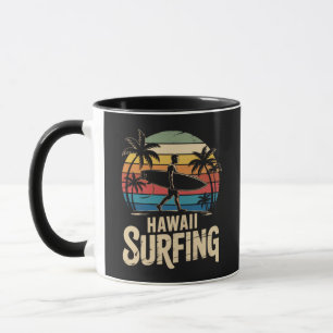 hawaii surfing retro - vintage sunset beach surfer mug