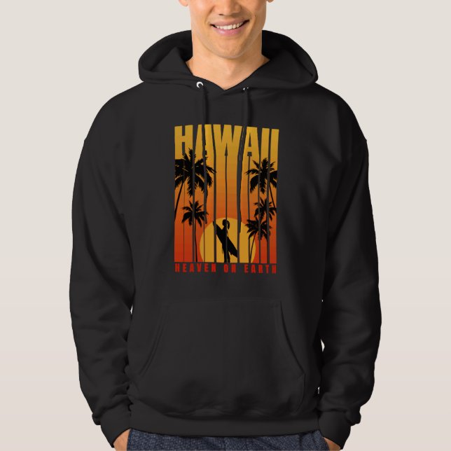 Hawaii Surfing Summer Beach Vintage Sunset Hoodie (Front)