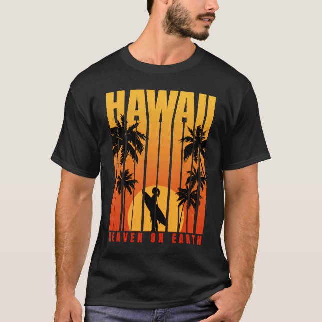 Hawaii Surfing Summer Beach Vintage Sunset T-Shirt (Front)