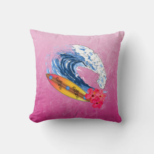 Hawaii Surfing Throw Pillow