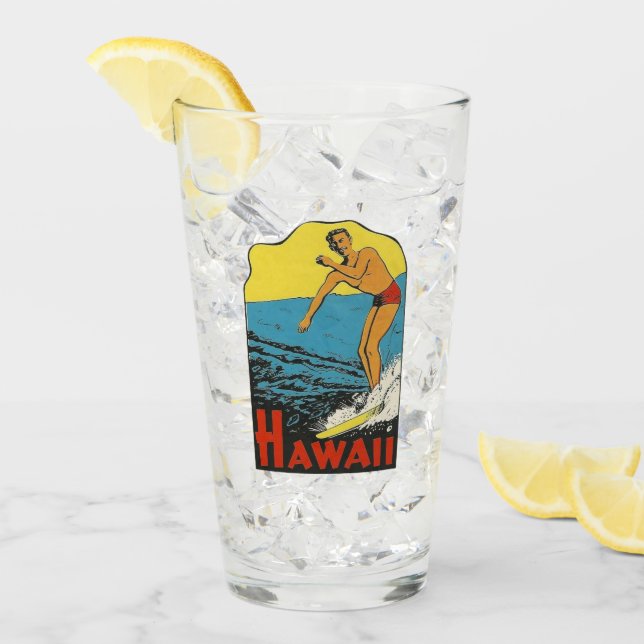 Hawaii Surfing Vintage Travel  Pint Glass (Front Ice)