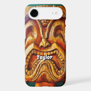 Hawaii Tiki Retro Wood Face Photo Monogramme Nom