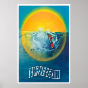 Hawaii Travel Poster Surfing Art Hawaiian Print