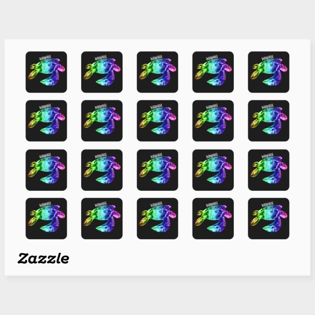 Hawaii Tribal Honu Rainbow Square Sticker (Sheet)